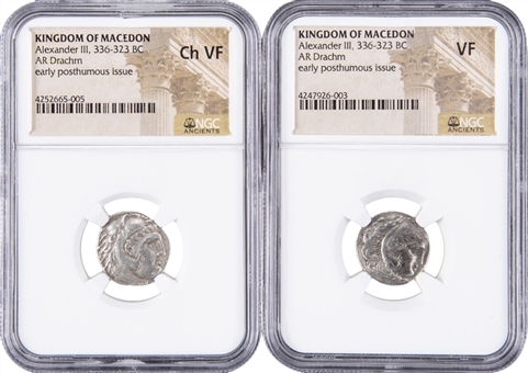 Alexander the Great Silver AR Drachm NGC-Graded Ancient Coins Pair (2 Different) 